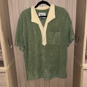Tombolo terry large Green and Cream Men's Shirt beach plus white trunks set